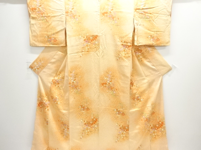 扇に秋草模様小紋着物